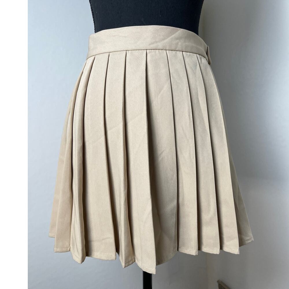 Hug Slnshine Women's Scholar K-Pop Anime Chic Preppy Pleated Mini Skirt Tan M